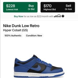 Colbolt dunks Blue and black size 6.5. Good condition. 100% authentic. Sold Out!